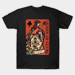 Vintage Character of Playing Card Queen of Clubs T-Shirt